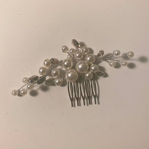 Beaded Bridal Hair Comb Piece with Faux Pearls and Rhinestones
